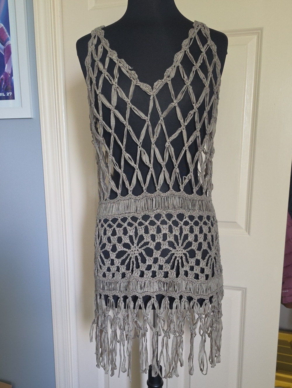 Women’s Crochet Fringe Swim Coverup - Gray